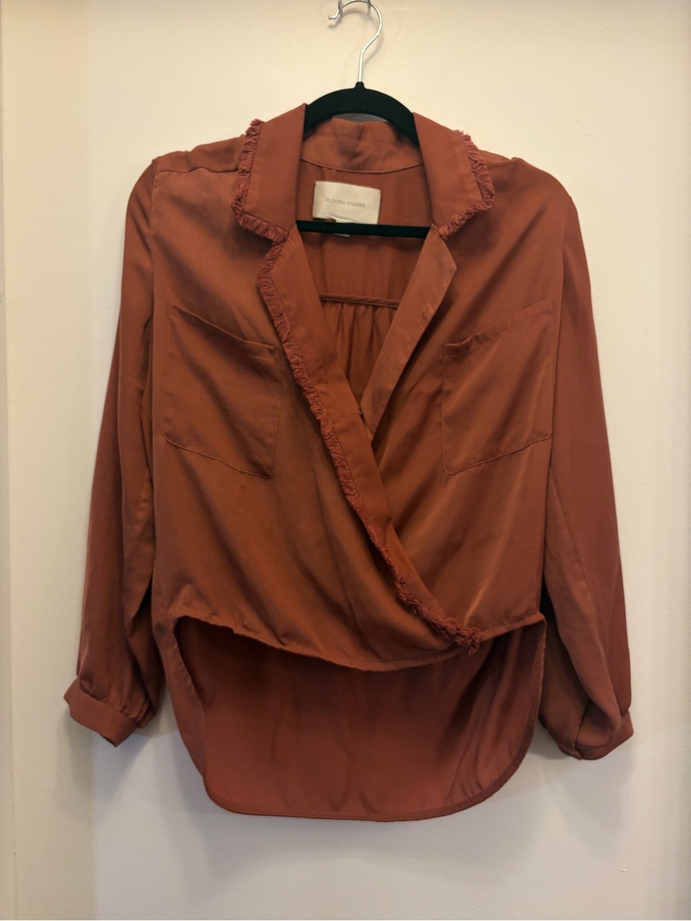 Brochu Walker Rust Brown High Low Blouse Women's S Surplice Ruffle Lightweight